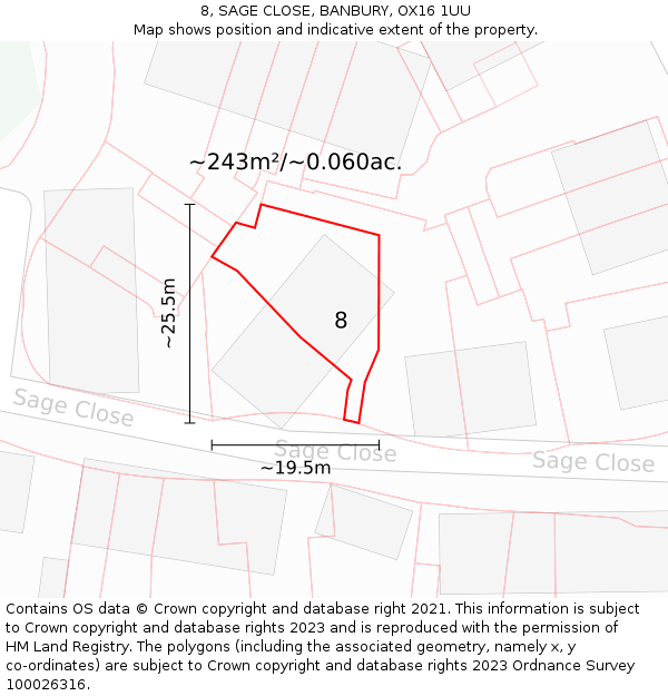 8, SAGE CLOSE, BANBURY, OX16 1UU: Plot and title map