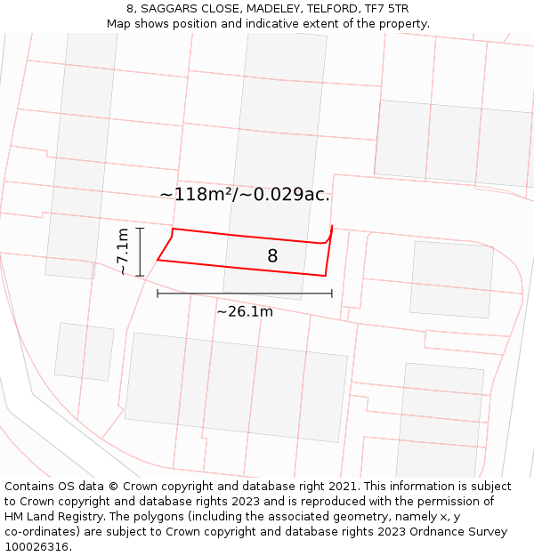 8, SAGGARS CLOSE, MADELEY, TELFORD, TF7 5TR: Plot and title map