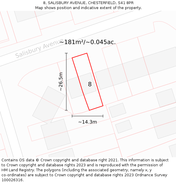 8, SALISBURY AVENUE, CHESTERFIELD, S41 8PR: Plot and title map