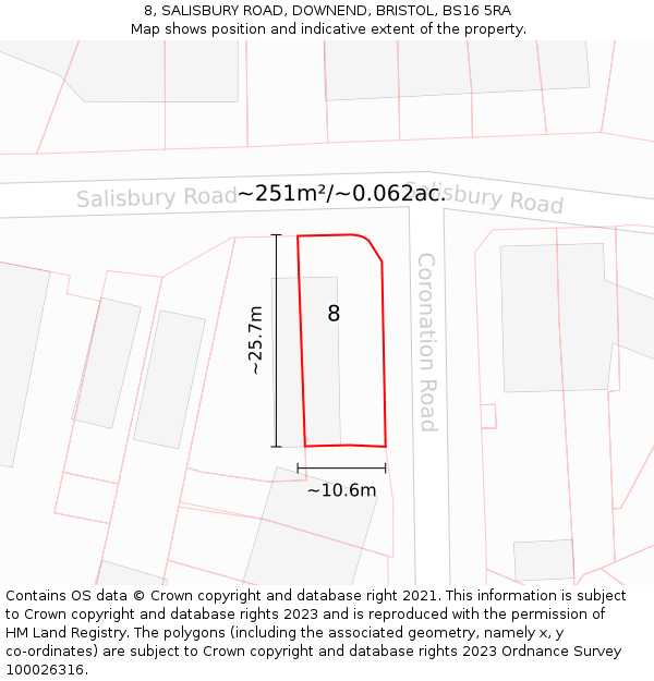 8, SALISBURY ROAD, DOWNEND, BRISTOL, BS16 5RA: Plot and title map
