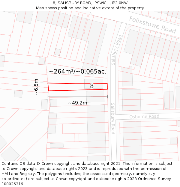 8, SALISBURY ROAD, IPSWICH, IP3 0NW: Plot and title map