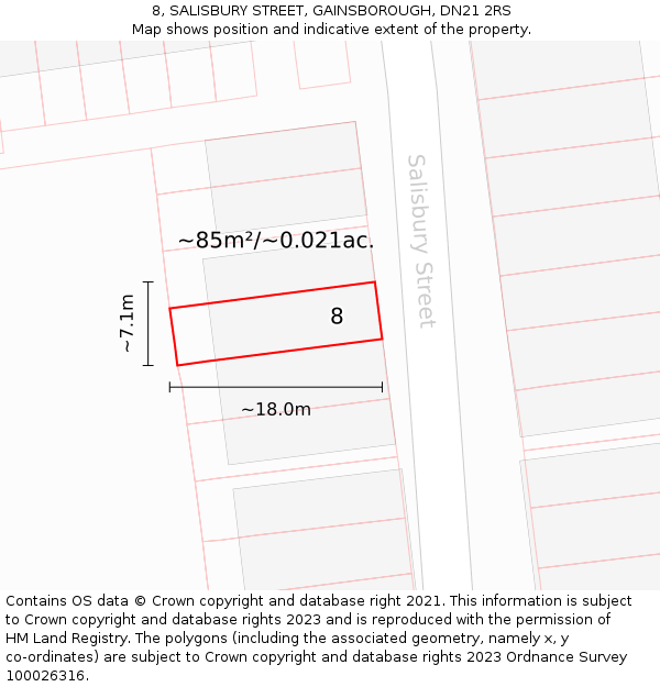 8, SALISBURY STREET, GAINSBOROUGH, DN21 2RS: Plot and title map