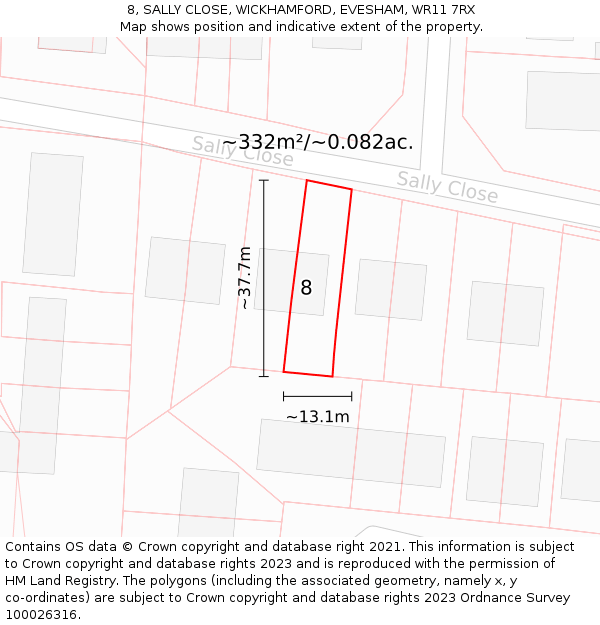 8, SALLY CLOSE, WICKHAMFORD, EVESHAM, WR11 7RX: Plot and title map