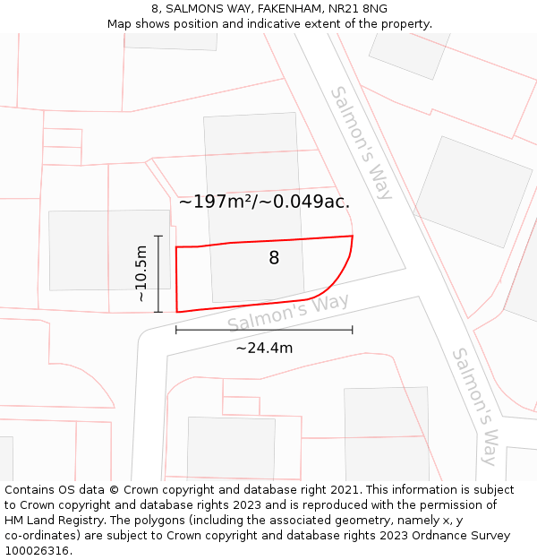 8, SALMONS WAY, FAKENHAM, NR21 8NG: Plot and title map