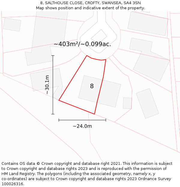 8, SALTHOUSE CLOSE, CROFTY, SWANSEA, SA4 3SN: Plot and title map