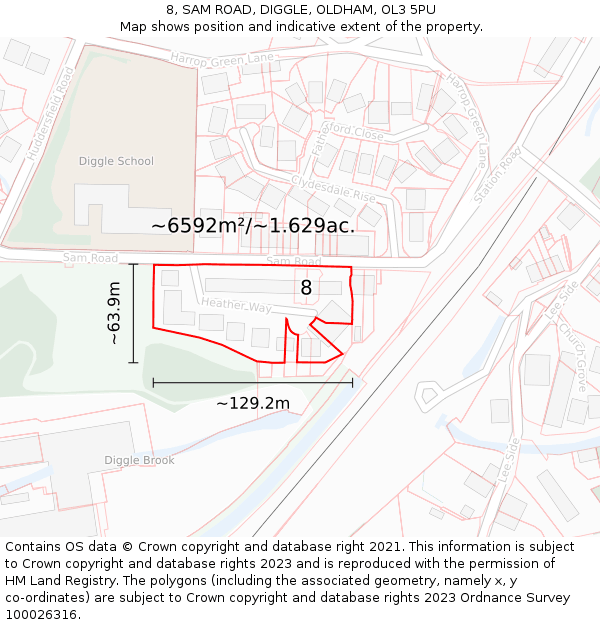 8, SAM ROAD, DIGGLE, OLDHAM, OL3 5PU: Plot and title map
