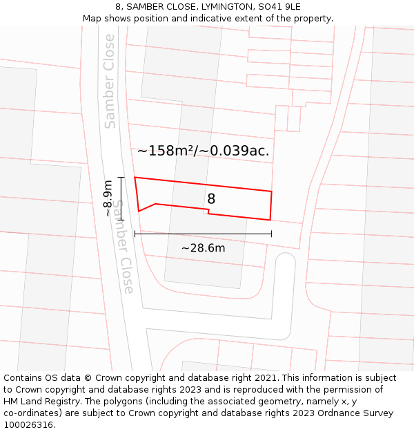 8, SAMBER CLOSE, LYMINGTON, SO41 9LE: Plot and title map