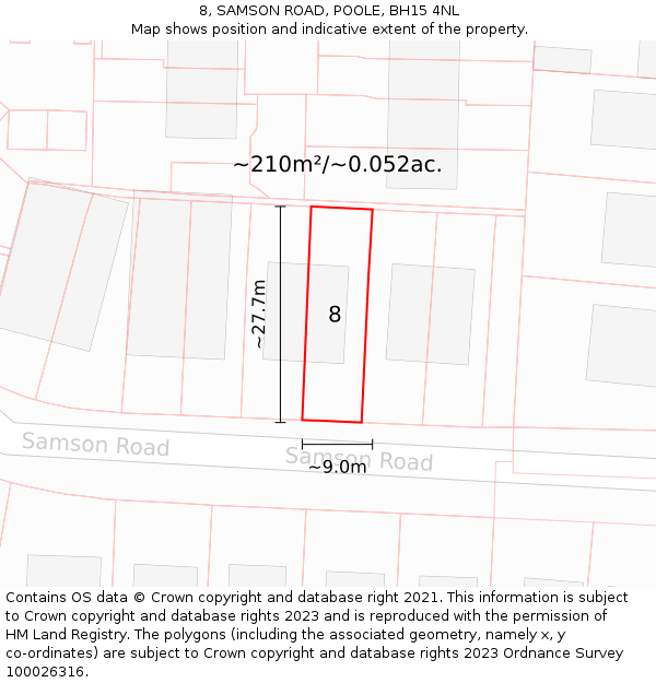 8, SAMSON ROAD, POOLE, BH15 4NL: Plot and title map