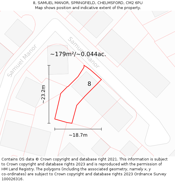 8, SAMUEL MANOR, SPRINGFIELD, CHELMSFORD, CM2 6PU: Plot and title map