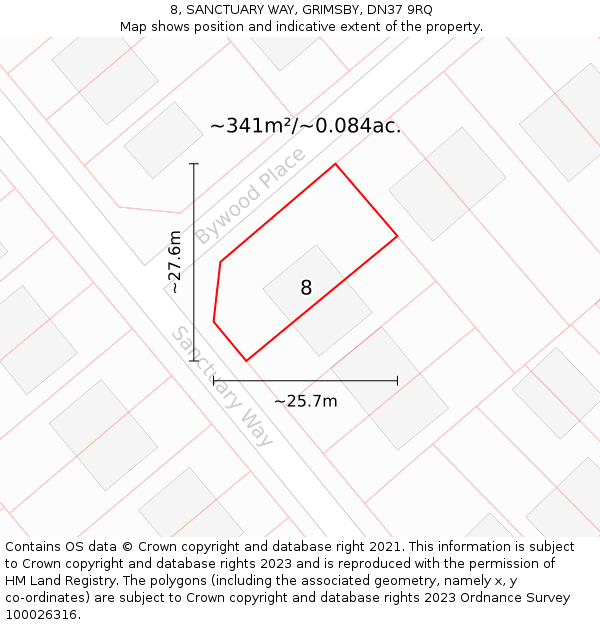 8, SANCTUARY WAY, GRIMSBY, DN37 9RQ: Plot and title map