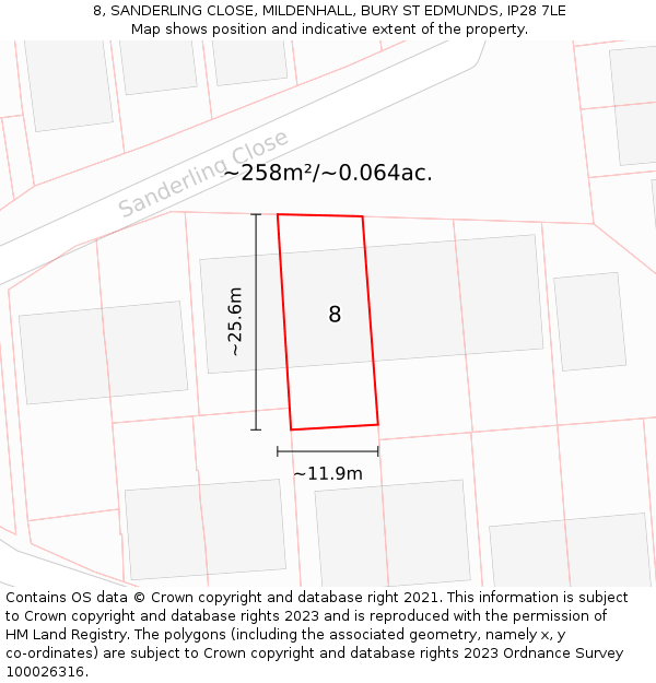 8, SANDERLING CLOSE, MILDENHALL, BURY ST EDMUNDS, IP28 7LE: Plot and title map