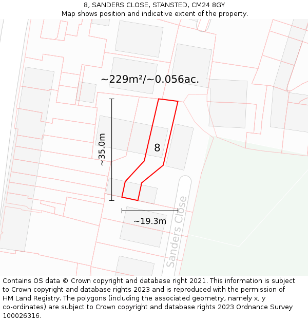 8, SANDERS CLOSE, STANSTED, CM24 8GY: Plot and title map