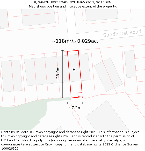 8, SANDHURST ROAD, SOUTHAMPTON, SO15 2FN: Plot and title map