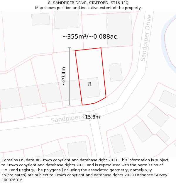 8, SANDPIPER DRIVE, STAFFORD, ST16 1FQ: Plot and title map