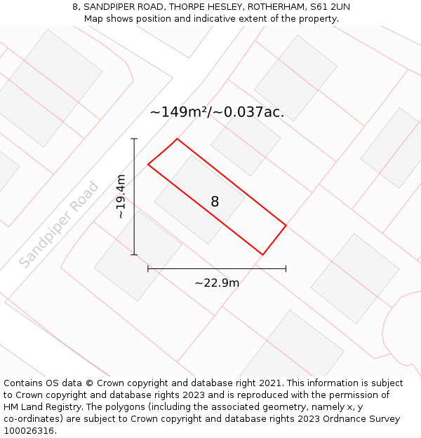 8, SANDPIPER ROAD, THORPE HESLEY, ROTHERHAM, S61 2UN: Plot and title map