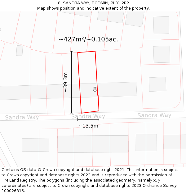 8, SANDRA WAY, BODMIN, PL31 2PP: Plot and title map