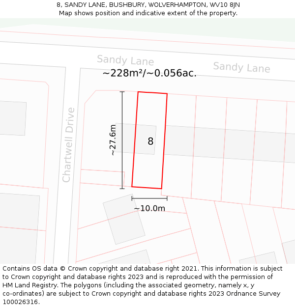 8, SANDY LANE, BUSHBURY, WOLVERHAMPTON, WV10 8JN: Plot and title map