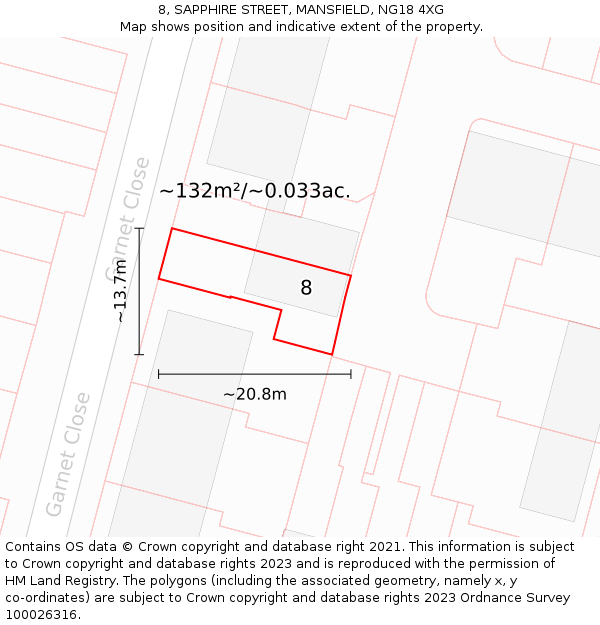 8, SAPPHIRE STREET, MANSFIELD, NG18 4XG: Plot and title map