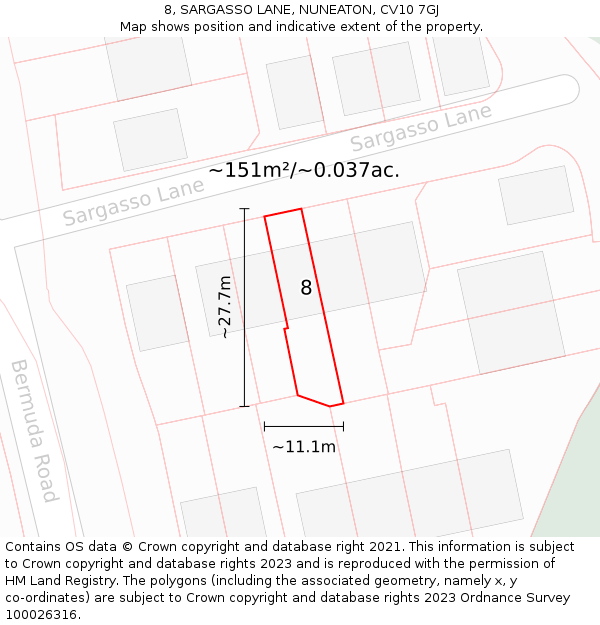 8, SARGASSO LANE, NUNEATON, CV10 7GJ: Plot and title map