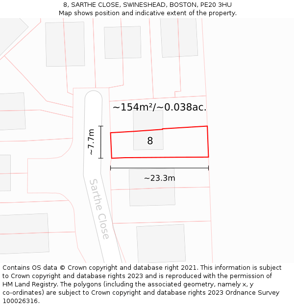 8, SARTHE CLOSE, SWINESHEAD, BOSTON, PE20 3HU: Plot and title map