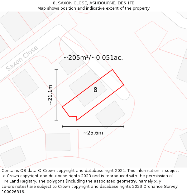 8, SAXON CLOSE, ASHBOURNE, DE6 1TB: Plot and title map