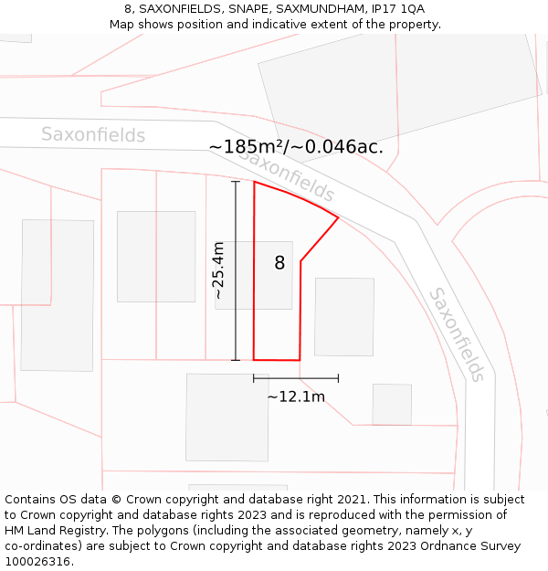8, SAXONFIELDS, SNAPE, SAXMUNDHAM, IP17 1QA: Plot and title map