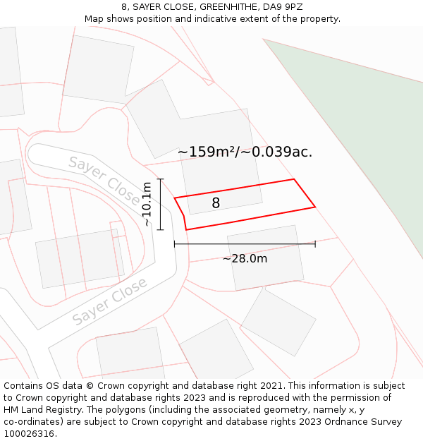 8, SAYER CLOSE, GREENHITHE, DA9 9PZ: Plot and title map