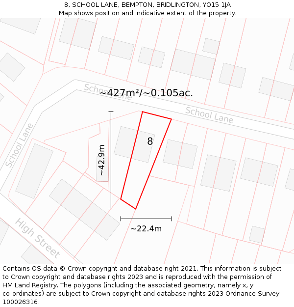 8, SCHOOL LANE, BEMPTON, BRIDLINGTON, YO15 1JA: Plot and title map