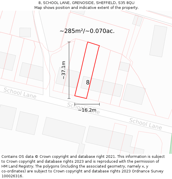 8, SCHOOL LANE, GRENOSIDE, SHEFFIELD, S35 8QU: Plot and title map