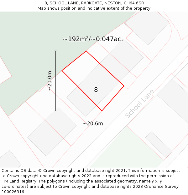 8, SCHOOL LANE, PARKGATE, NESTON, CH64 6SR: Plot and title map