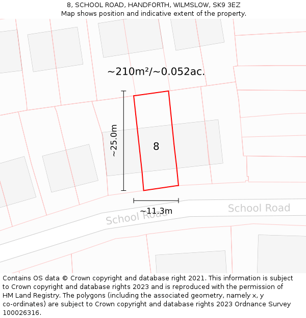 8, SCHOOL ROAD, HANDFORTH, WILMSLOW, SK9 3EZ: Plot and title map
