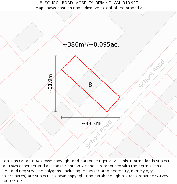 8, SCHOOL ROAD, MOSELEY, BIRMINGHAM, B13 9ET: Plot and title map