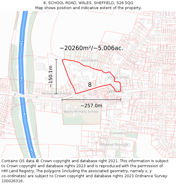 8, SCHOOL ROAD, WALES, SHEFFIELD, S26 5QG: Plot and title map