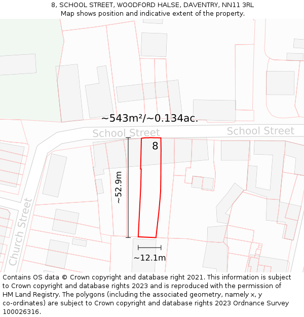 8, SCHOOL STREET, WOODFORD HALSE, DAVENTRY, NN11 3RL: Plot and title map