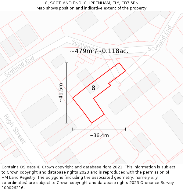 8, SCOTLAND END, CHIPPENHAM, ELY, CB7 5PN: Plot and title map