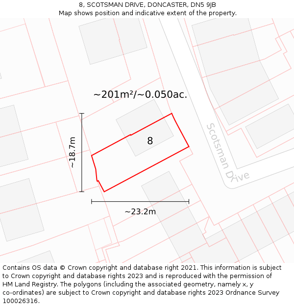 8, SCOTSMAN DRIVE, DONCASTER, DN5 9JB: Plot and title map