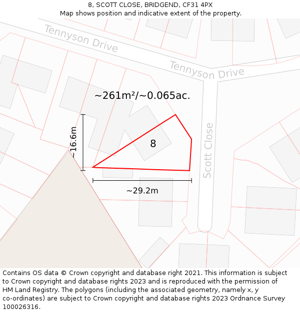 8, SCOTT CLOSE, BRIDGEND, CF31 4PX: Plot and title map
