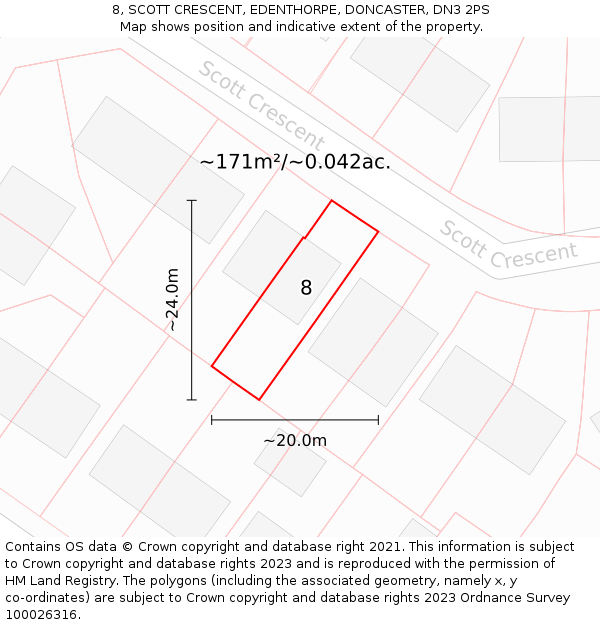 8, SCOTT CRESCENT, EDENTHORPE, DONCASTER, DN3 2PS: Plot and title map