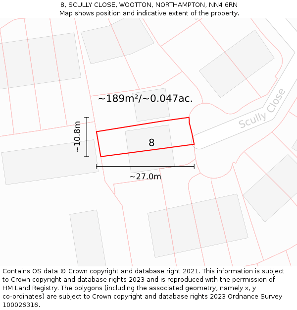 8, SCULLY CLOSE, WOOTTON, NORTHAMPTON, NN4 6RN: Plot and title map