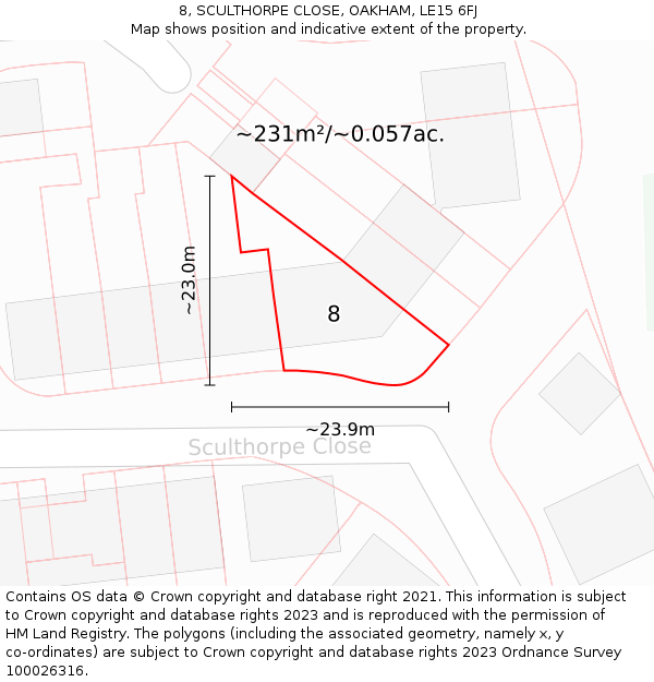 8, SCULTHORPE CLOSE, OAKHAM, LE15 6FJ: Plot and title map