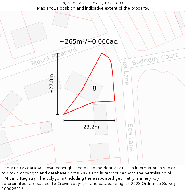 8, SEA LANE, HAYLE, TR27 4LQ: Plot and title map