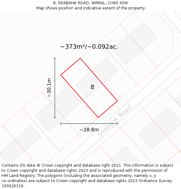 8, SEABANK ROAD, WIRRAL, CH60 4SW: Plot and title map