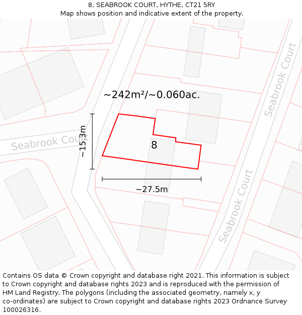 8, SEABROOK COURT, HYTHE, CT21 5RY: Plot and title map