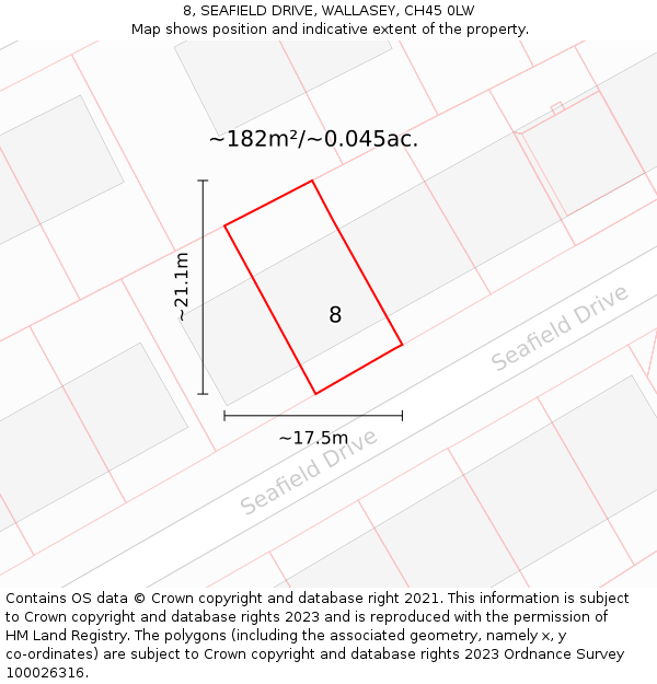 8, SEAFIELD DRIVE, WALLASEY, CH45 0LW: Plot and title map