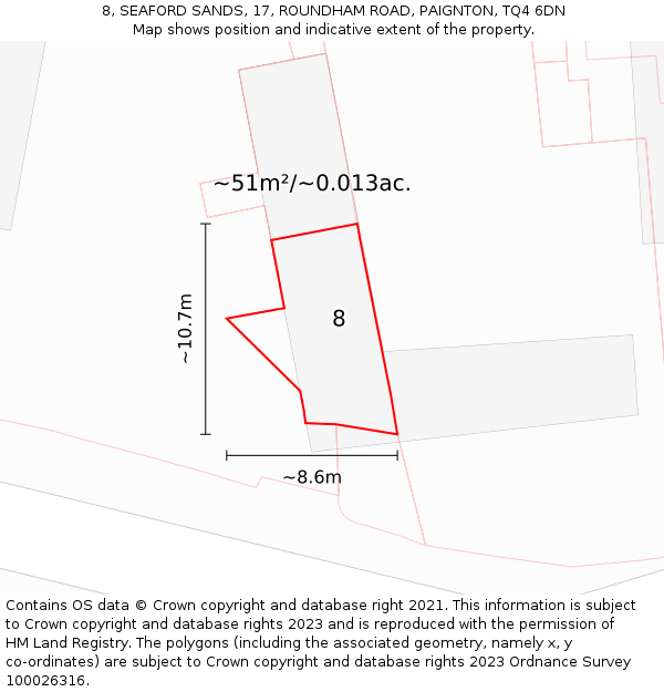 8, SEAFORD SANDS, 17, ROUNDHAM ROAD, PAIGNTON, TQ4 6DN: Plot and title map