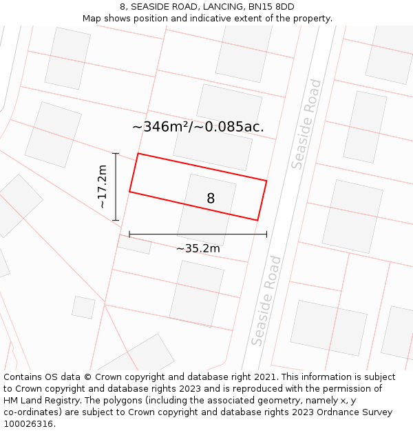 8, SEASIDE ROAD, LANCING, BN15 8DD: Plot and title map