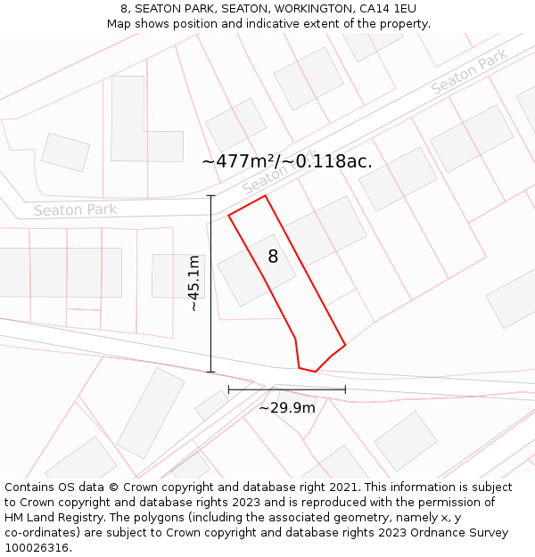 8, SEATON PARK, SEATON, WORKINGTON, CA14 1EU: Plot and title map