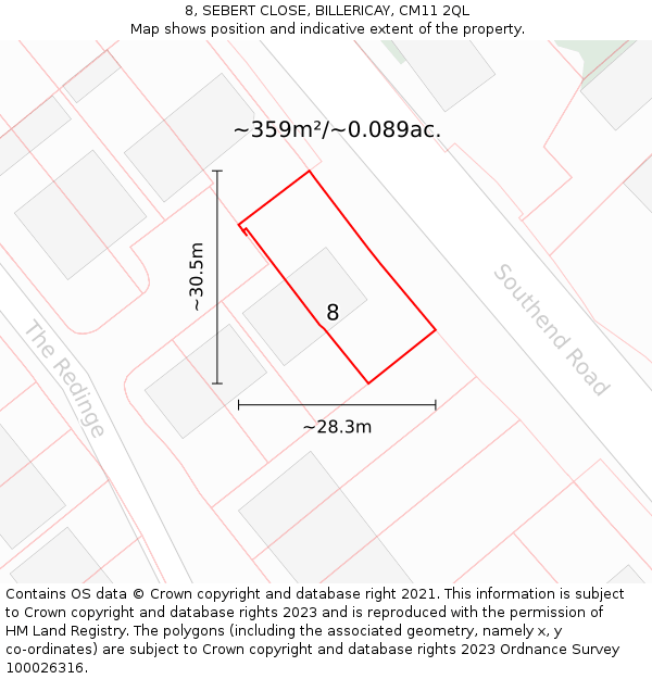 8, SEBERT CLOSE, BILLERICAY, CM11 2QL: Plot and title map