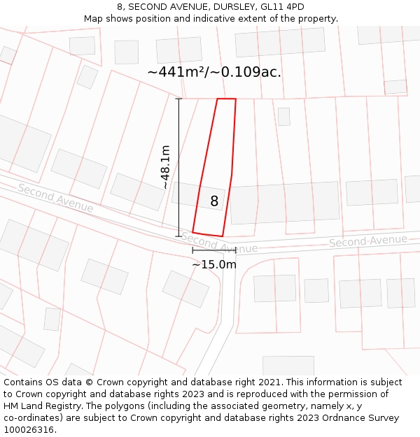 8, SECOND AVENUE, DURSLEY, GL11 4PD: Plot and title map
