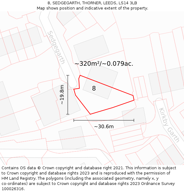 8, SEDGEGARTH, THORNER, LEEDS, LS14 3LB: Plot and title map